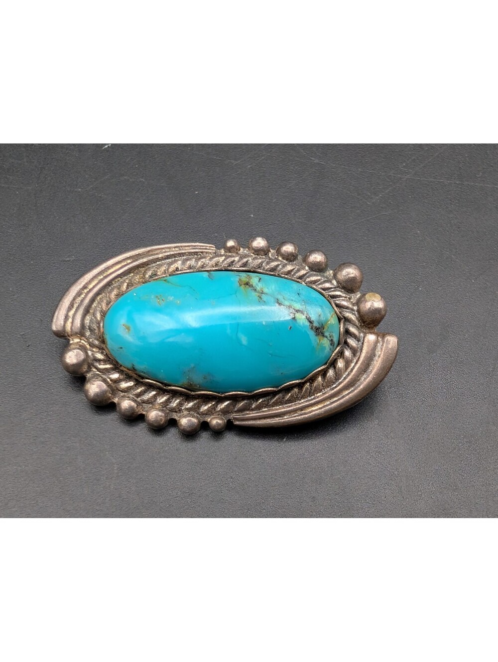 Vintage Native American Sterling Silver Turquoise Brooch Pin Fine Matrix